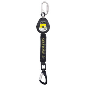 KRATOS VISSZAHÚZHATÓ ZUHANÁSGÁTLÓ MŰANYAG HÁZBAN + KARABINER - 1,8M