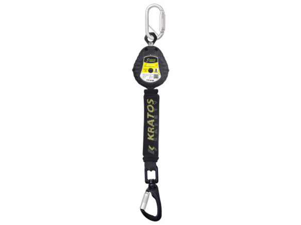 KRATOS VISSZAHÚZHATÓ ZUHANÁSGÁTLÓ MŰANYAG HÁZBAN + KARABINER - 1,8M