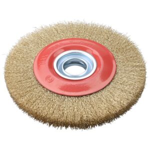 DRÓTCSISZOLÓ KÖRKEFE KETTŐS KÖSZÖRŰRE, 150MM, 32MM ÁTM, MŰA. ADAPTEREK, HULLÁMOS SZÁLÚ, REZEZETT ACÉL