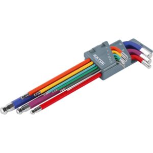 IMBUSZKULCS KLT., 9DB, TÖBB SZÍNŰ, EXTRA HOSSZÚ; GÖMBFEJ, 1,5-10MM, CV., 90-230MM