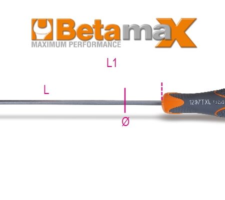 BETA 1297TX-L/20 Imbusz csavarhúzó Torx® csavarokhoz, hosszú krómozott, fekete fej BETA 1297TX-L/20