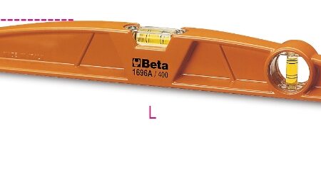1696A 500 Vízmérték présöntött alumíniumból, 1 mérőfelület, 2 törésbiztos libellával, pontosság: 1 mm/m BETA 1696A/500