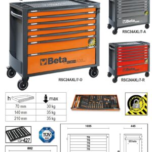 RSC24AXL/7-A-7 FIÓKOS SZERSZÁMKOCSI BORULÁSGÁTLÓ RENDSZERREL, HOSSZÚ MODELL BETA RSC24AXL/7