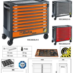 RSC24AXL/9-R-9 FIÓKOS SZERSZÁMKOCSI BORULÁSGÁTLÓ RENDSZERREL, HOSSZÚ MODELL BETA RSC24AXL/9