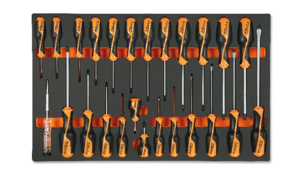 M195 Habszivacs tálca BetaGrip csavarhúzókkal hasított fejű, Phillips® és Torx® csavarokhoz BETA M195