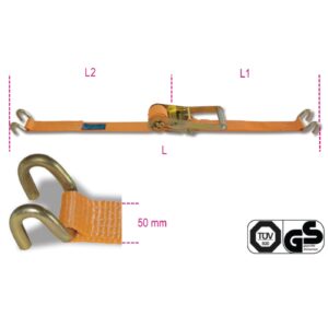 8182HS 8,5 Racsnis rögzítőheveder, kéthorgos, LC 2500 kg, nagy szakítószilárdságú poliészter heveder (PES) BETA 8182HS 8,5