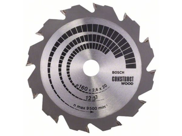 BOSCH Fűrésztárcsa fához 160 x 20/16 x 2,6 mm / 12T Construct Wood