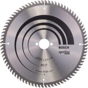 BOSCH Fűrésztárcsa fához 250 x 30 x 3,2 mm / 80T Optiline Wood ATB / VW