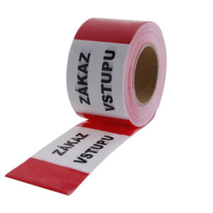 Jelzőszalag, közúti, piros-fehér 80 mm x 250 m szlovák felirattal