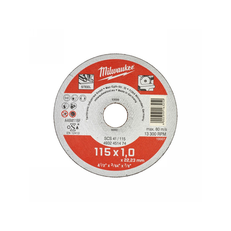 MILWAUKEE Vágókorong fémre 115 x 1,0 mm WSCS41