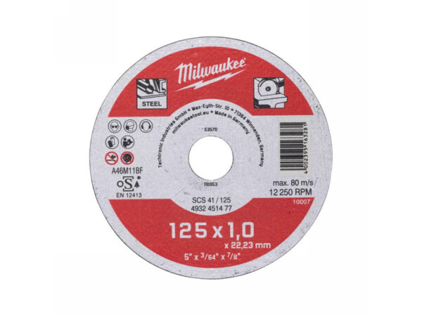 MILWAUKEE Vágókorong fémre 125 x 1,0 x 22,2 mm egyenes SCS41