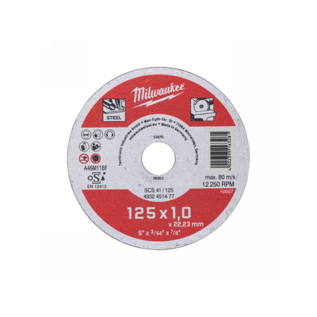 MILWAUKEE Vágókorong fémre 125 x 1,0 x 22,2 mm egyenes SCS41