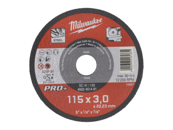 MILWAUKEE Vágókorong fémre 115 x 3,0 x 22,2 mm egyenes SC41 PRO+