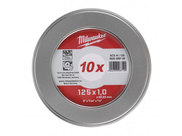 MILWAUKEE Vágókorong fémre 125 x 1,0 x 22,2 mm WSCS41 fém dobozban (10 db)