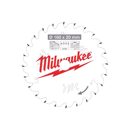 MILWAUKEE Fűrésztárcsa fához 160 x 20 x 2,2 mm /24T ATB