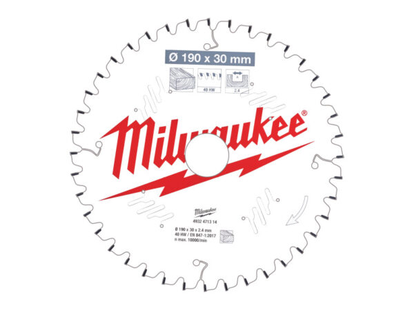 MILWAUKEE Fűrésztárcsa fához 190 x 30 x 2,4 mm /40T ATB NEG