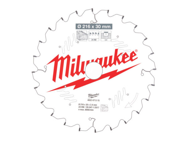 MILWAUKEE Fűrésztárcsa fához 216 x 30 x 2,4 mm /T24 ATB NEG