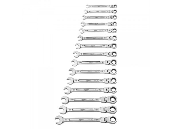 MILWAUKEE Racsnis csuklós csillag-villáskulcs készlet 15 részes 8-22 mm CrV MAX BITE™