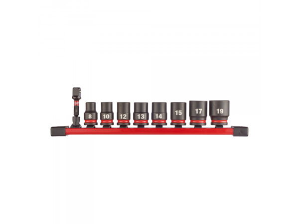 MILWAUKEE Gépi dugókulcs készlet tároló sínnel 9 részes 3/8" 8-19 mm CrMo