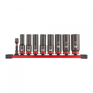 MILWAUKEE Gépi hosszú dugókulcs készlet tároló sínnel 9 részes 3/8" 8-19 mm CrMo