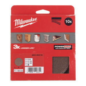 MILWAUKEE Tépőzáras csiszolóháló szett 10 részes PG 150 mm / P80; P120; P180; talpvédő
