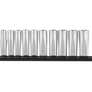 MILWAUKEE Hosszú dugókulcs készlet tároló sínnel 10 részes 3/8" 10-19 mm