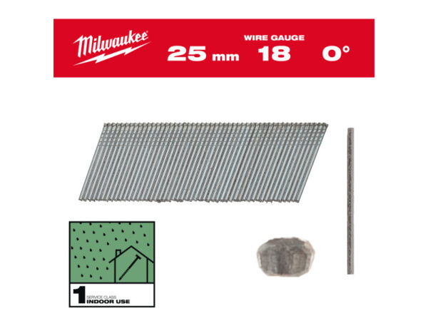 MILWAUKEE Finiselő szegek, fejnélküli, galvanizált 18G 0° SC1 - 1,05 x 1,25 x 25 mm (5000 db)