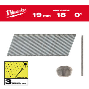 MILWAUKEE Finiselő szegek, fejnélküli, inox, 18G 0° SC3 - 1,05 x 1,25 x 19 mm (10000 db)