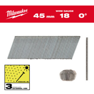 MILWAUKEE Finiselő szegek, fejnélküli, inox, 18G 0° SC3 - 1,05 x 1,25 x 45 mm (5000 db)