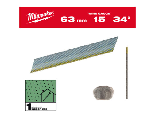 MILWAUKEE Finiselő szegek, D-fejű, galvanizált 15G 34° SC1 - 1,8 x 63 mm (2500 db)