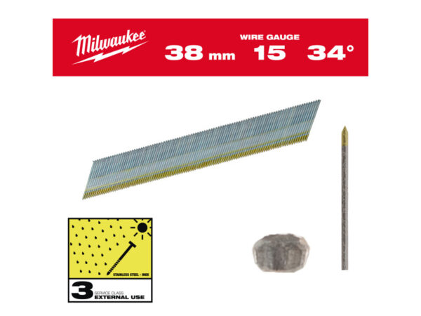 MILWAUKEE Finiselő szegek, D-fejű, inox 15G 34° SC3 - 1,8 x 38 mm (2500 db)