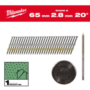 MILWAUKEE Szerkezetépítő szegek, kerekfejű, fényes, 20° SC1 - 2,8 x 65 mm (2000 db)