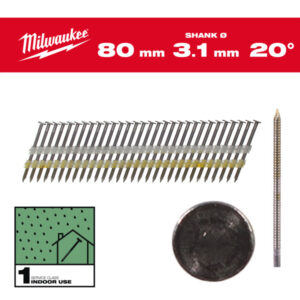 MILWAUKEE Szerkezetépítő szegek, kerekfejű, fényes, 20° SC1 - 3,1 x 80 mm (1750 db)