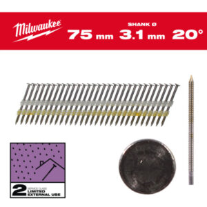 MILWAUKEE Szerkezetépítő szegek, kerekfejű, galvanizált 20° SC2 - 3,1 x 75 mm (1750 db)