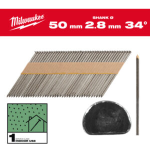 MILWAUKEE Szerkezetépítő szegek, D-fejű, fényes, 34° SC1 - 2,8 x 50 mm (2200 db)