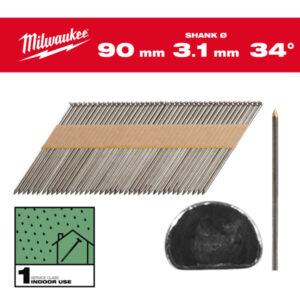 MILWAUKEE Szerkezetépítő szegek, D-fejű, fényes, 34° SC1 - 3,1 x 90 mm (2200 db)