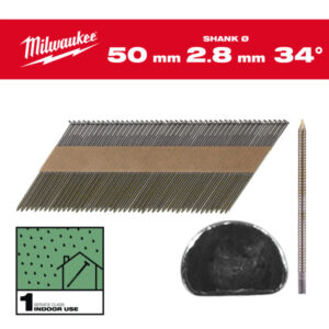 MILWAUKEE Szerkezetépítő szegek, D-fejű, fényes, 34° SC1 - 2,8 x 50 mm (2200 db)