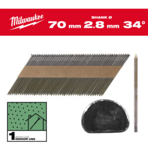 MILWAUKEE Szerkezetépítő szegek, D-fejű, fényes, 34° SC1 - 2,8 x 70 mm (2200 db)