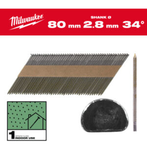 MILWAUKEE Szerkezetépítő szegek, D-fejű, fényes, 34° SC1 - 2,8 x 80 mm (2200 db)