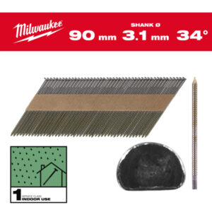 MILWAUKEE Szerkezetépítő szegek, D-fejű, fényes, 34° SC1 - 3,1 x 90 mm (2200 db)
