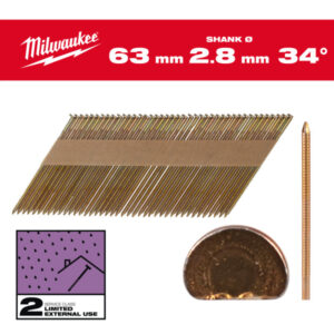 MILWAUKEE Szerkezetépítő szegek, D-fejű, galvanizált 34° SC2 - 2,8 x 63 mm (2200 db)