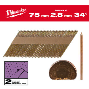 MILWAUKEE Szerkezetépítő szegek, D-fejű, galvanizált 34° SC2 - 2,8 x 75 mm (2200 db)