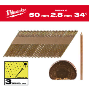 MILWAUKEE Szerkezetépítő szegek, D-fejű, tüzihorganyzott 34° SC3 - 2,8 x 50 mm (2200 db)
