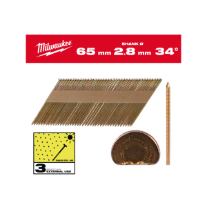 MILWAUKEE Szerkezetépítő szegek, D-fejű, tüzihorganyzott 34° SC3 - 2,8 x 65 mm (2200 db)