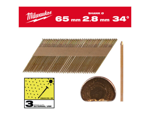 MILWAUKEE Szerkezetépítő szegek, D-fejű, tüzihorganyzott 34° SC3 - 2,8 x 65 mm (2200 db)