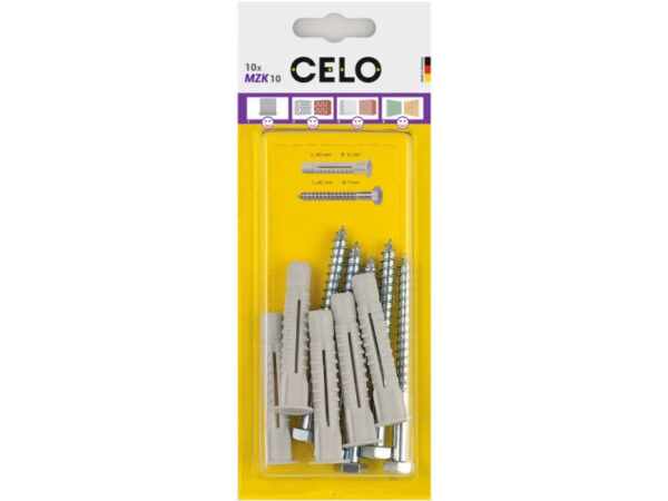CELO MZK univerzális galléros műanyag dübel 10 x 60 + 7,0 x 80 hatlapfejű csavar (5 db)