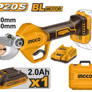 INGCO Akkus metszőolló 25 mm szénkefe nélküli 20 V (1 x 2,0 Ah akku + töltő)