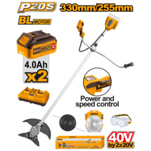 INGCO Akkus fűkasza 330 mm szénkefe nélküli 2 x 20 V (2 x 4,0 Ah akku + töltő)
