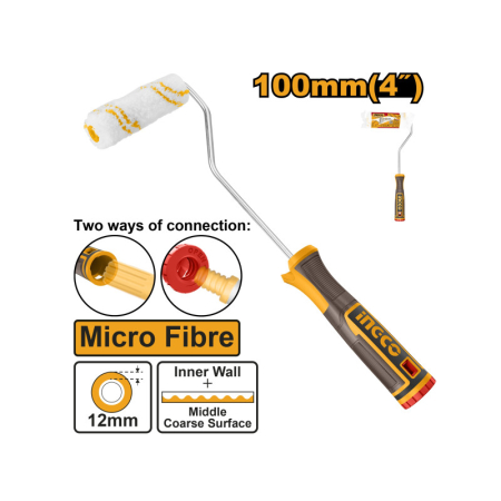 INGCO Mikroszálas festőhenger nyéllel 100 x 12 x 6 mm lágy foganytús