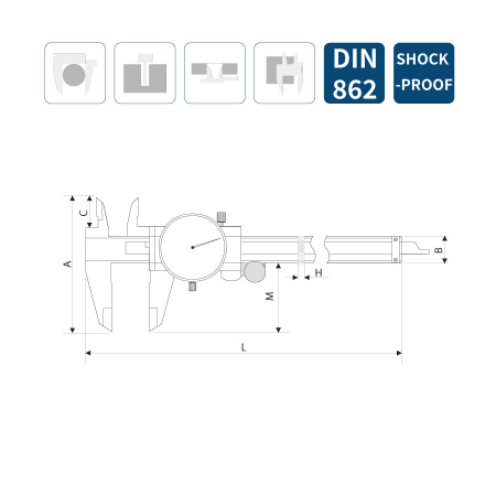 1350-5005-A Mérőórás mechanikus tolómérő 0-150/0,01 mm